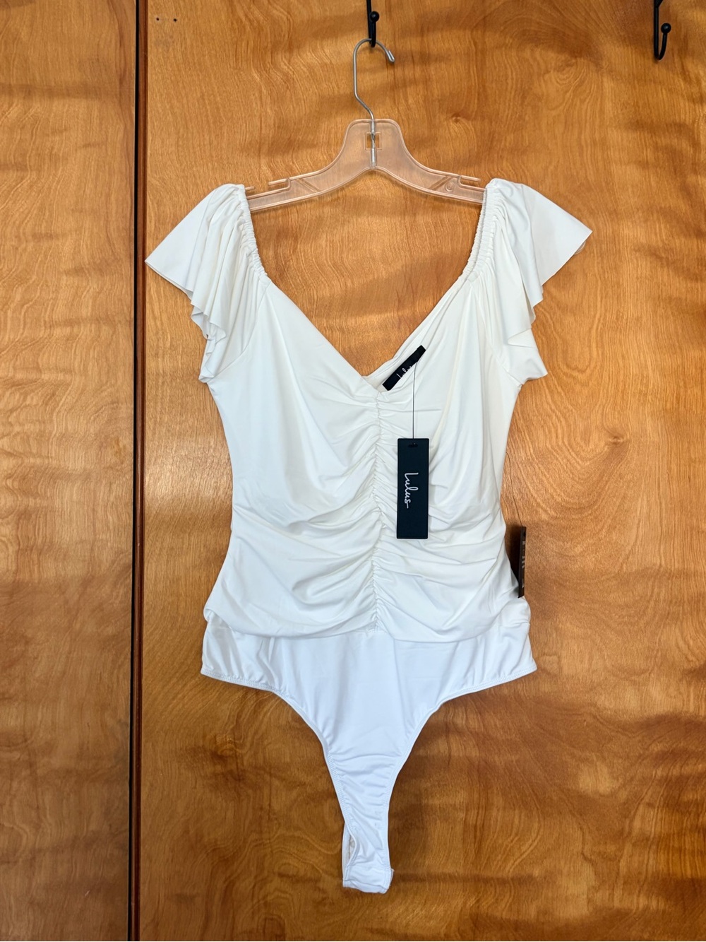 Womens Ruched Bodysuit Top in White NWT